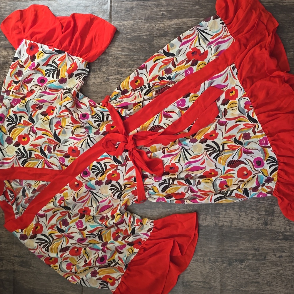 THE PIONEER WOMAN Red Floral‎ Kimono Pajama Set Shorts Tank Sz XL - Picture 2 of 6